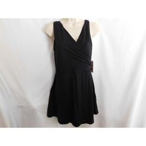 Lands End Swimsuit Black Faux Wrap Swim Dress Beach Bathing Suit Size 8 ~NEW~